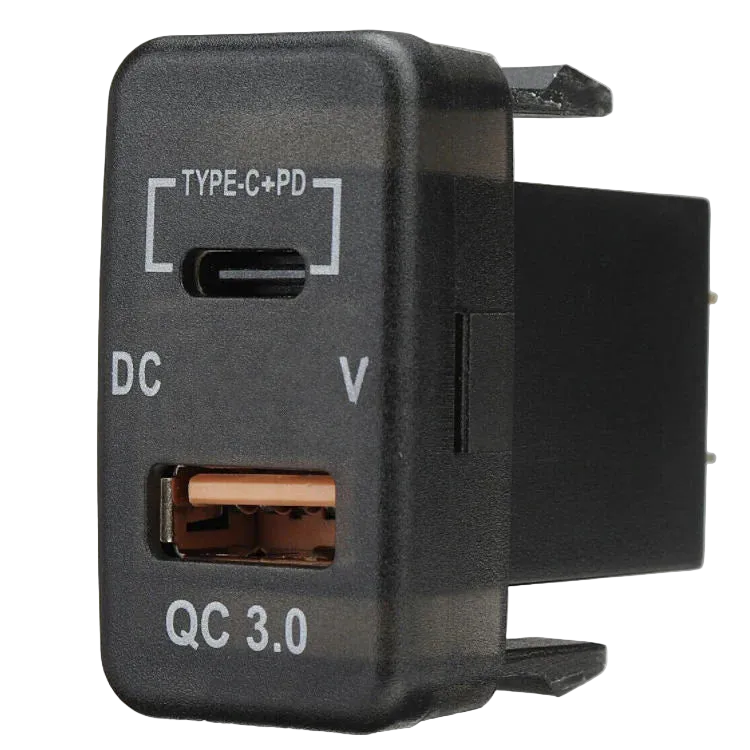QC3.0 USB + Type‑C Charger with Voltmeter (40x20mm) – Toyota Vigo | Blue LED