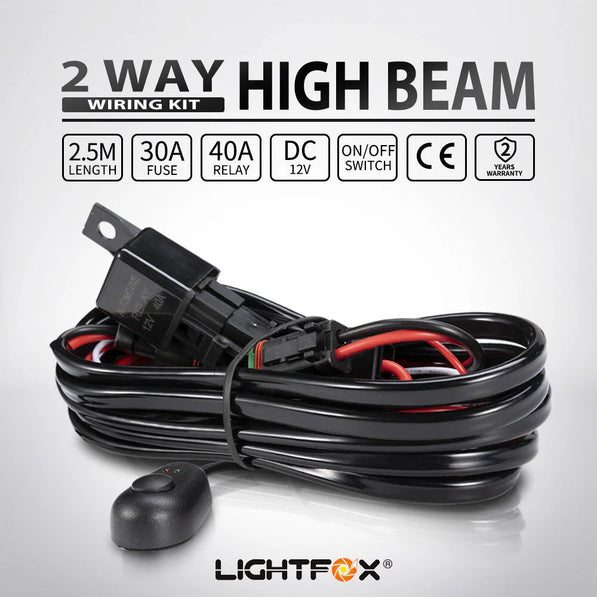 Lightfox 2-Way High Beam Wiring Loom Harness – 40A Relay (Universal LED Light Bar Kit)