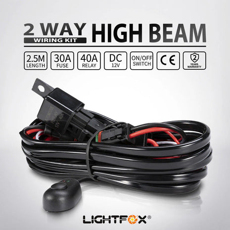Lightfox 2-Way High Beam Wiring Loom Harness – 40A Relay (Universal LED Light Bar Kit)