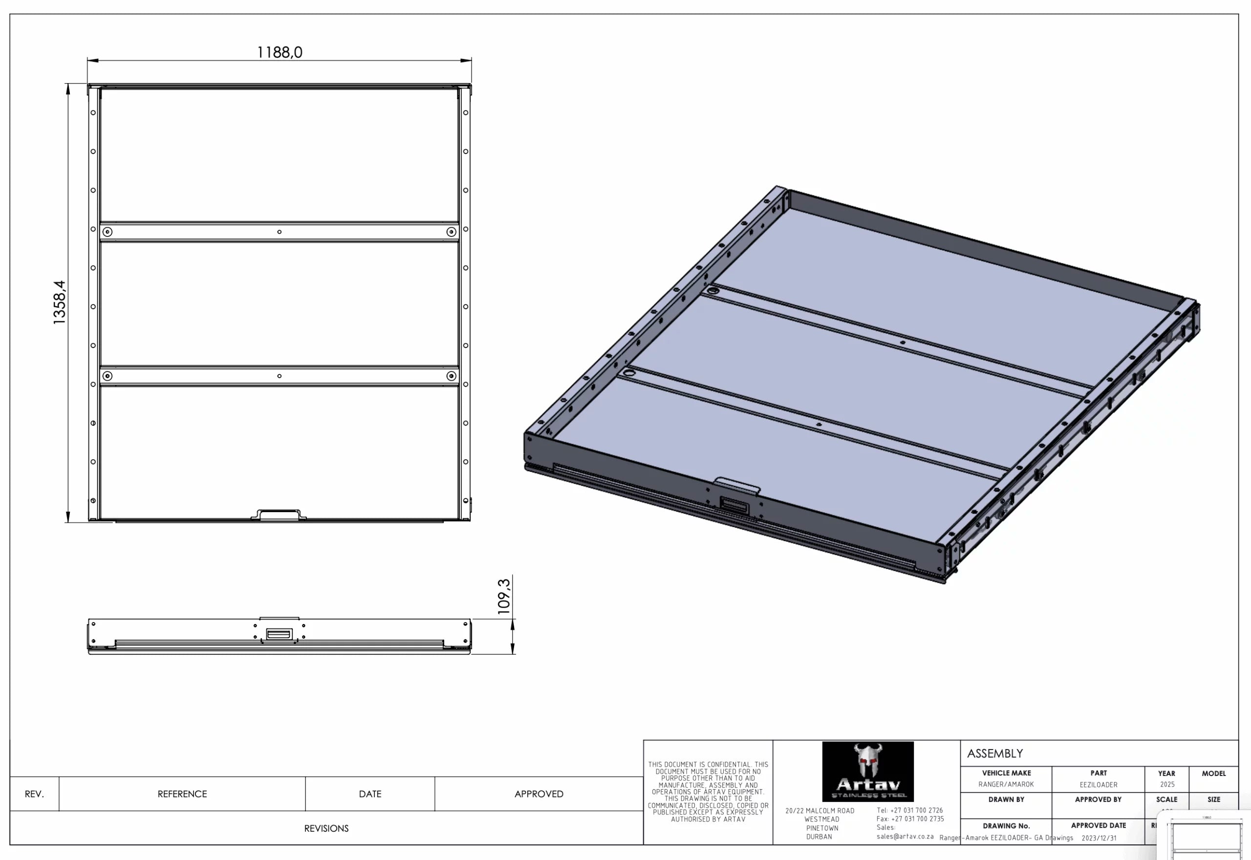 Artav EeziLoader Cargo Slide Tray - Toyota Hilux GD6 - 2016+ Double Cab Model Only