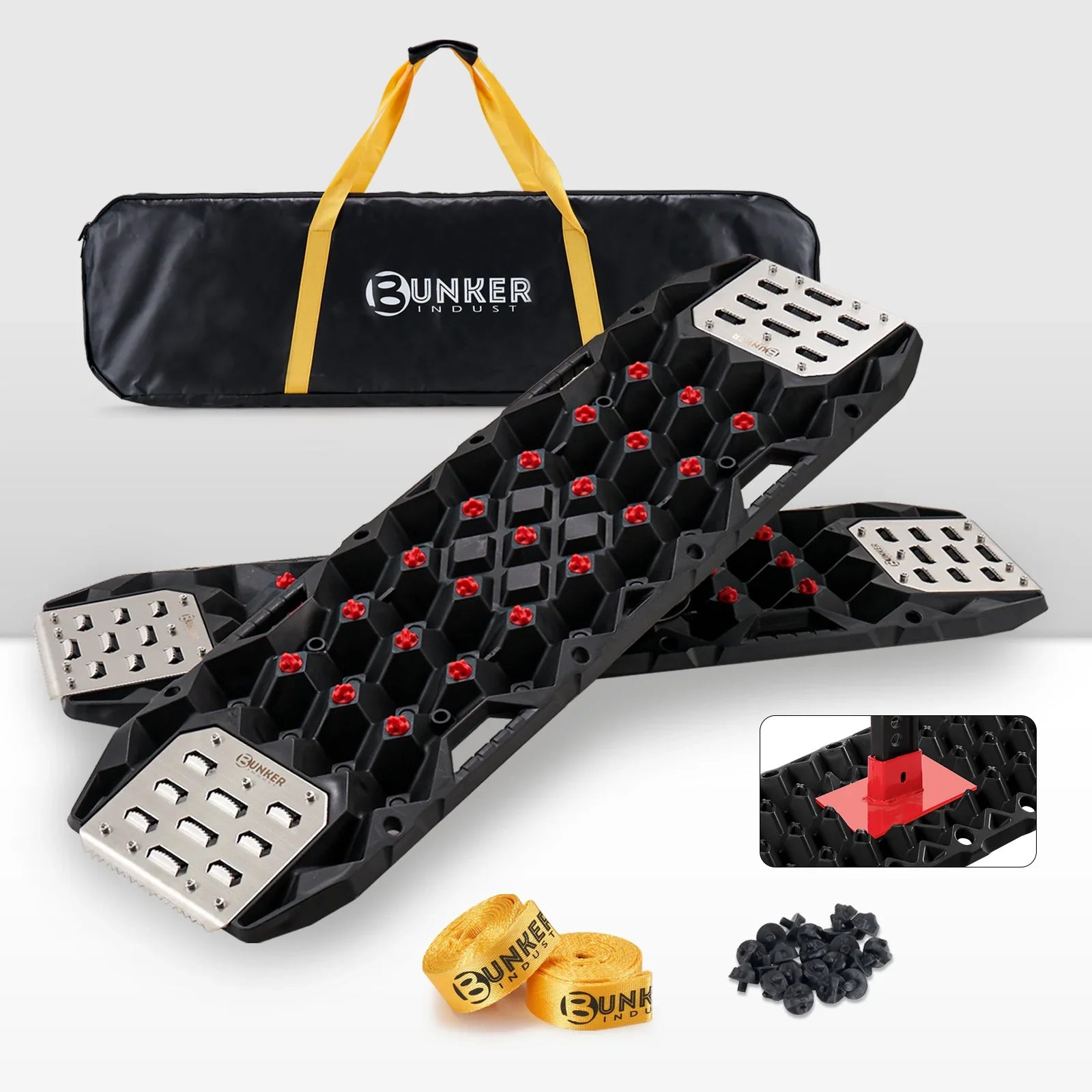 Bunker Indust 25T Traction Boards with Replaceable Teeth & Steel Plates (Pair)