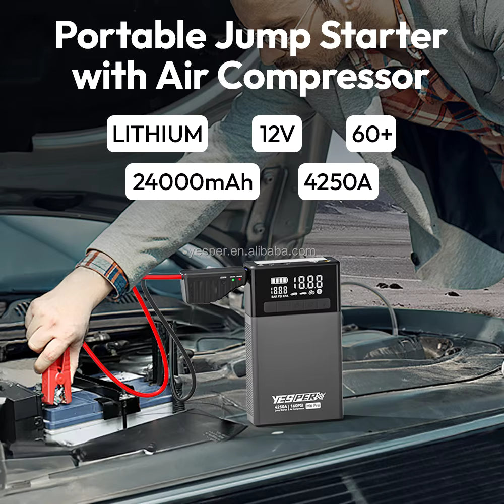 Yesper Almighty M6 Pro Jump Starter – 4250A 4-in-1 Power Bank & Air Compressor (160 PSI)