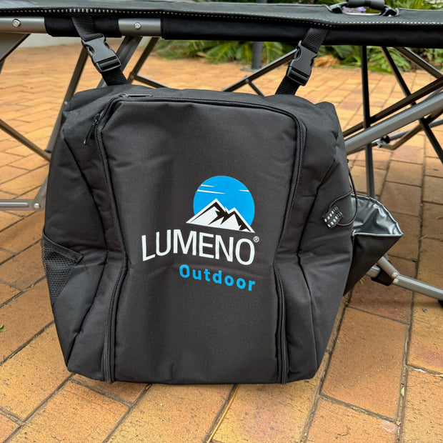 Lumeno Camping Stretcher Bed – Heavy Duty Folding Camp Bed with Carry Bag