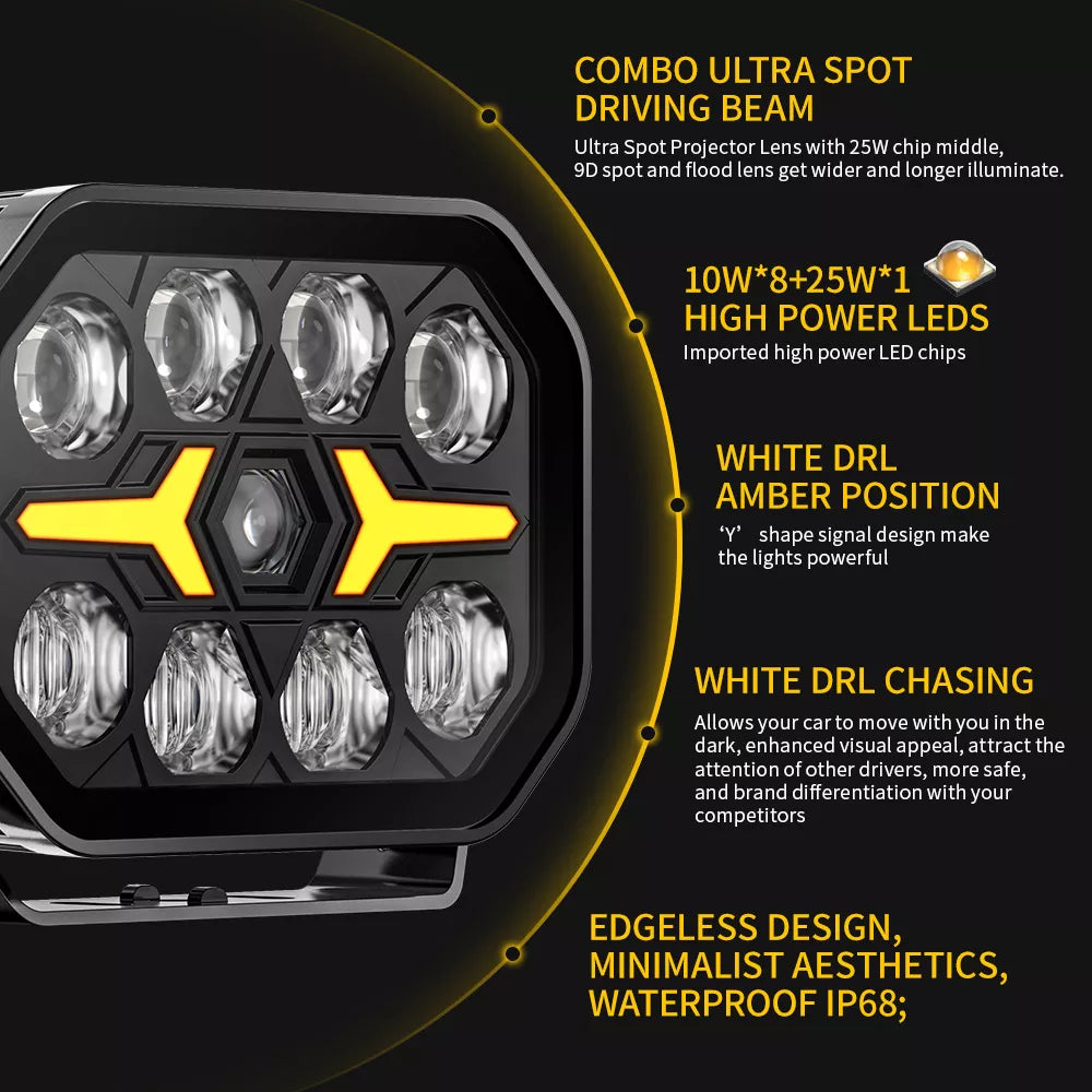 Night Seeker 7” LED Spotlights | 210W High-Performance Driving Lights with DRL