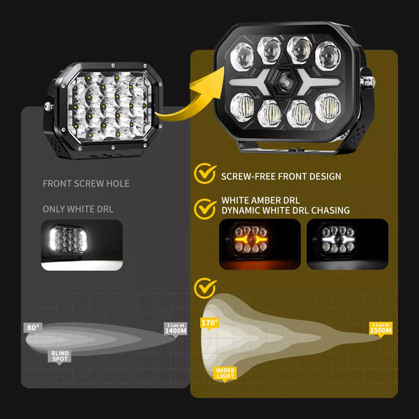 Night Seeker 7” LED Spotlights | 210W High-Performance Driving Lights with DRL