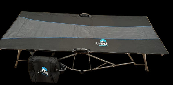 Lumeno Camping Stretcher Bed – Heavy Duty Folding Camp Bed with Carry Bag