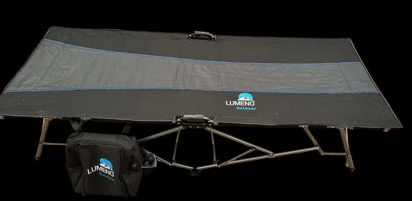 Lumeno Camping Stretcher Bed – Heavy Duty Folding Camp Bed with Carry Bag