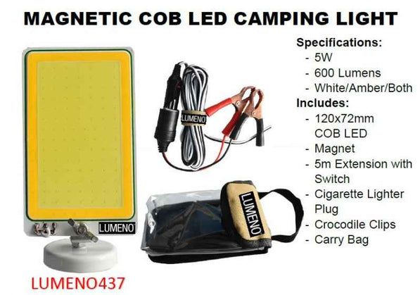 Lumeno Magnetic COB Camping Light – 600 Lumens Portable 12V Work & Camp Light