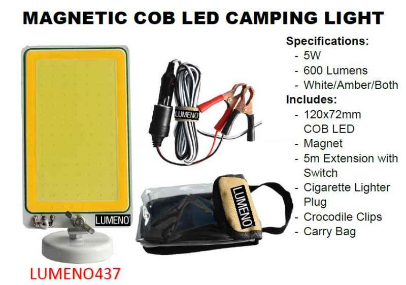 Lumeno Magnetic COB Camping Light – 600 Lumens Portable 12V Work & Camp Light