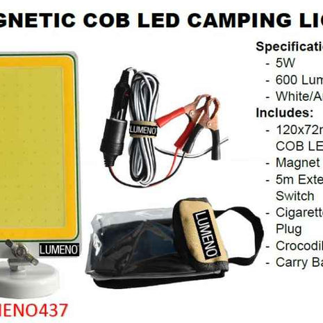 Lumeno Magnetic COB Camping Light – 600 Lumens Portable 12V Work & Camp Light