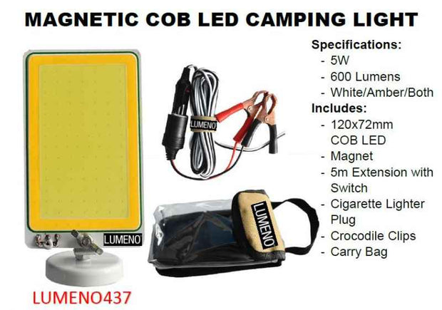 Lumeno Magnetic COB Camping Light – 600 Lumens Portable 12V Work & Camp Light