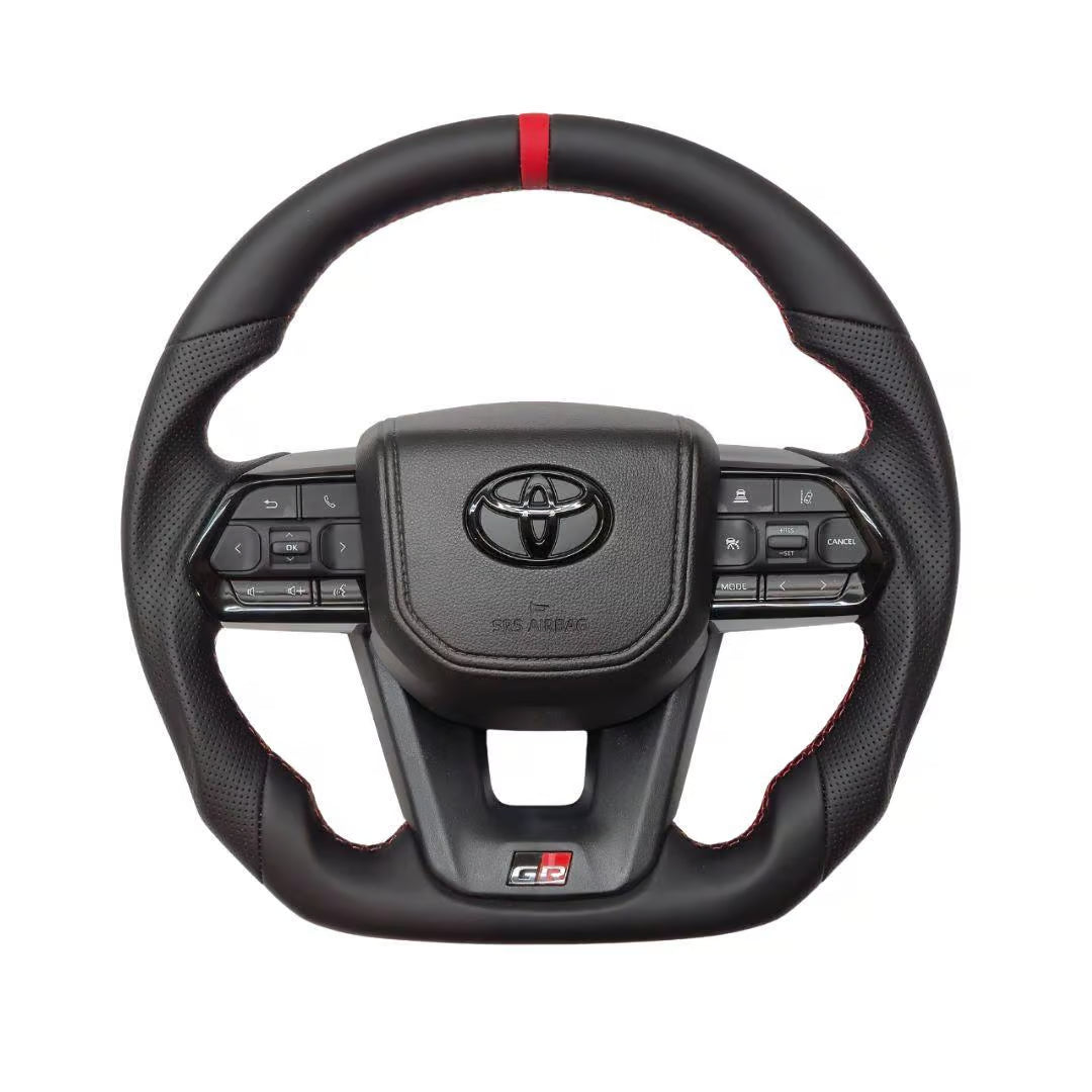 Toyota GR300 Sport Full Black Leather Steering Wheel – Red Stitch Performance Design