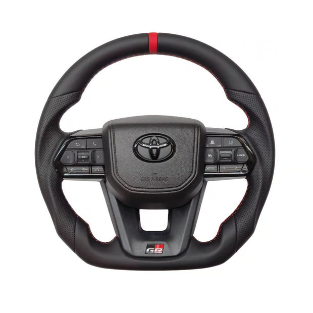 Toyota GR300 Sport Full Black Leather Steering Wheel – Red Stitch Performance Design