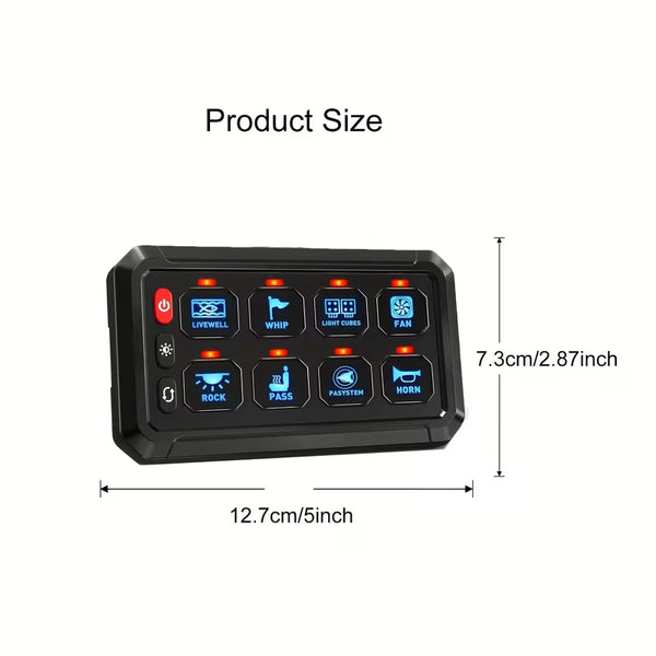 8 Gang Wired Switch Panel – Universal 12V Control System for 4x4 & Off-Road