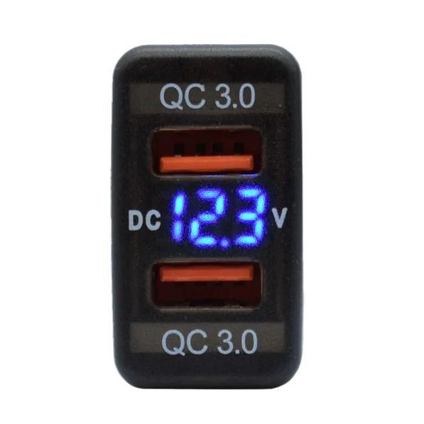 Toyota Revo Dual USB QC3.0 Charger with Voltmeter (32x20mm) – Blue LED