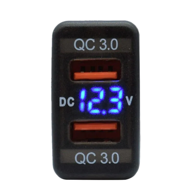 Toyota Revo Dual USB QC3.0 Charger with Voltmeter (32x20mm) – Blue LED