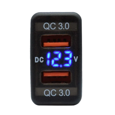 Toyota Revo Dual USB QC3.0 Charger with Voltmeter (32x20mm) – Blue LED