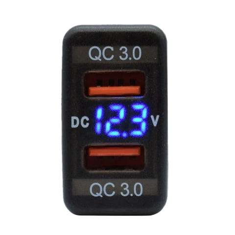 Toyota Revo Dual USB QC3.0 Charger with Voltmeter (32x20mm) – Blue LED