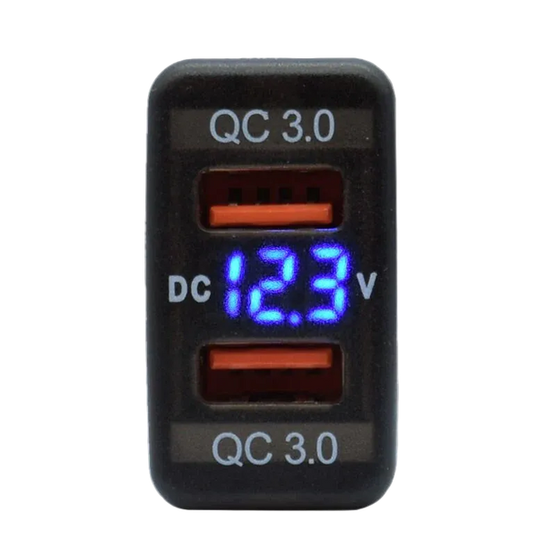 Toyota Revo Dual USB QC3.0 Charger with Voltmeter (32x20mm) – Blue LED