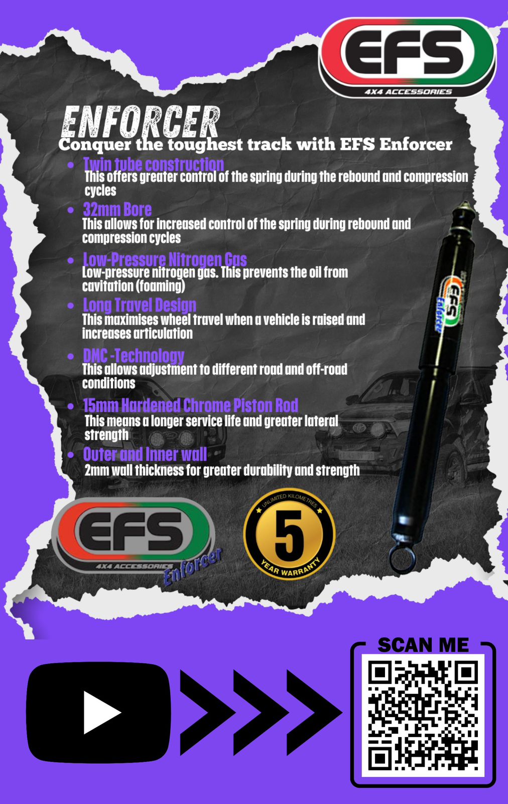 EFS Shock Absorbers Range – Enforcer, Elite, XTR, Xtreme, MRP 2.5 & MXP Suspension