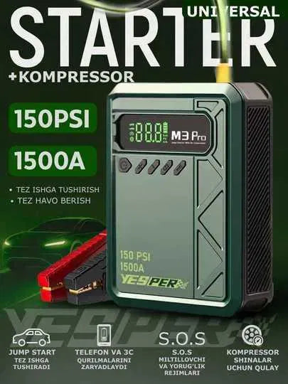 Yesper Almighty M3 Jump Starter – 1200A 4-in-1 Power Bank & Tyre Inflator (150 PSI)