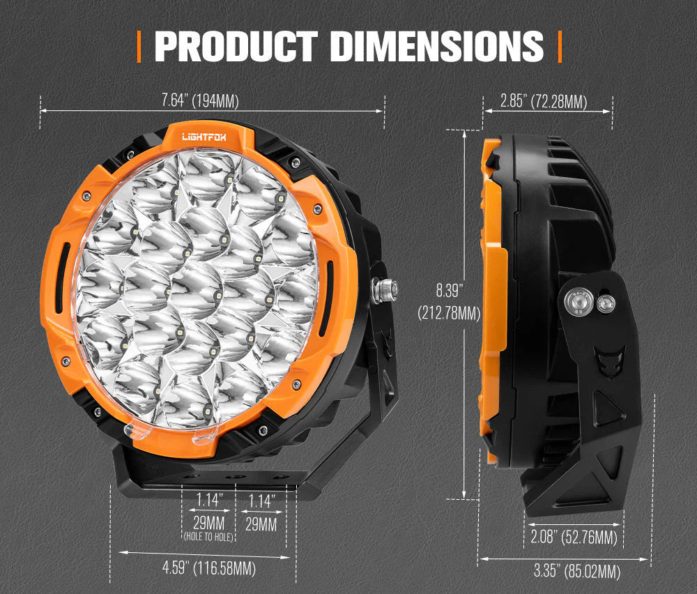 Lightfox 7inch LED Driving Light DRL 1Lux@5,512ft/1,680m IP68 13,600 Lumens
