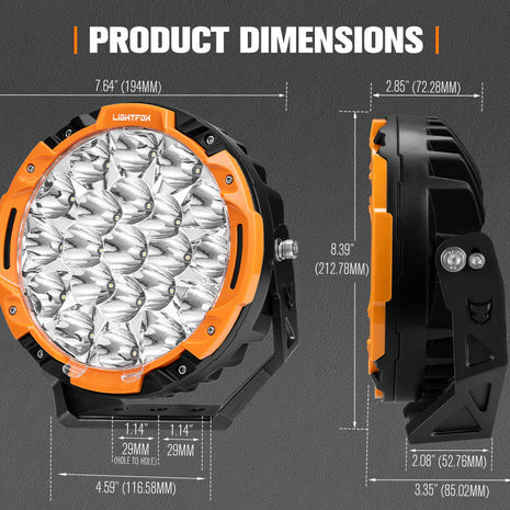 Lightfox 7inch LED Driving Light DRL 1Lux@5,512ft/1,680m IP68 13,600 Lumens