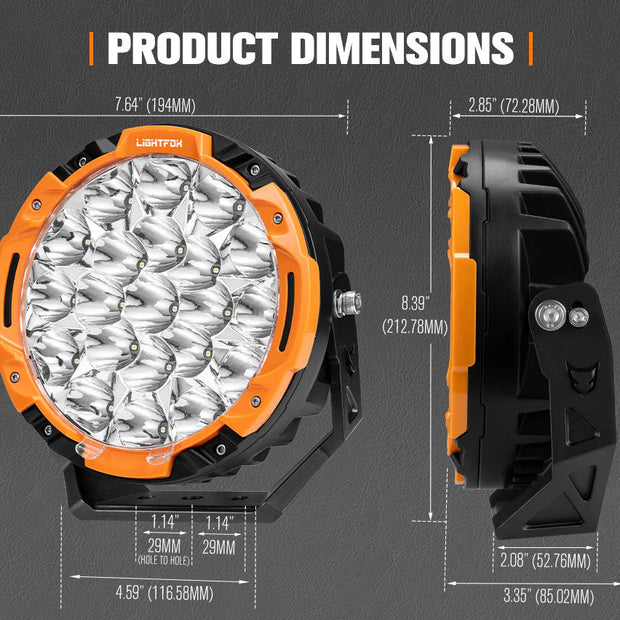 Lightfox 7inch LED Driving Light DRL 1Lux@5,512ft/1,680m IP68 13,600 Lumens