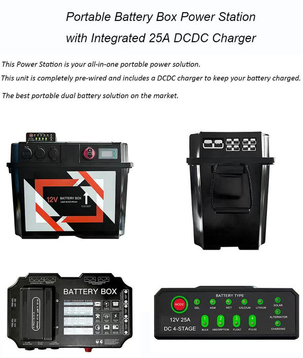 Lumeno 12V Battery Box with DC Charger – Smart Dual Battery System with Anderson Plugs, USB & Charge Manager