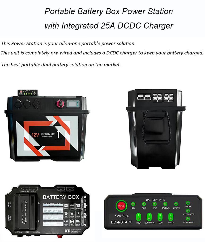 Lumeno 12V Battery Box with DC Charger – Smart Dual Battery System with Anderson Plugs, USB & Charge Manager