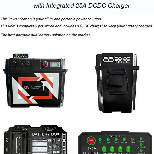 Lumeno 12V Battery Box with DC Charger – Smart Dual Battery System with Anderson Plugs, USB & Charge Manager