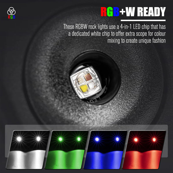 Lightfox RGBW LED Rock Lights – Bluetooth App Controlled (8-Pack)