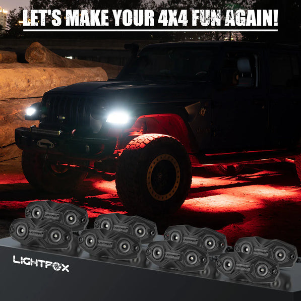 Lightfox RGBW LED Rock Lights – Bluetooth App Controlled (8-Pack)
